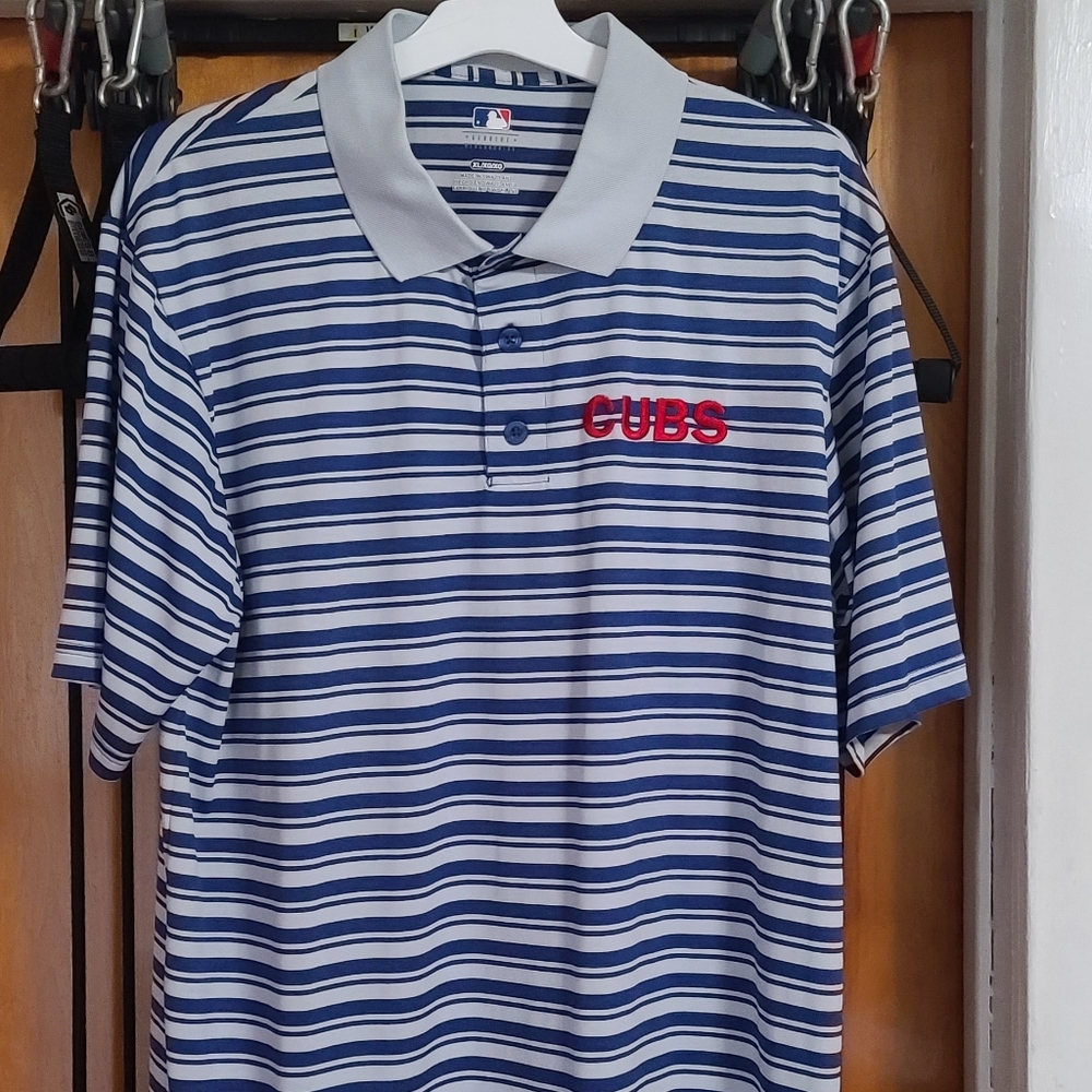 MlB Chicago Cubs polo shirt Men's XL Blue Striped Genuine Merchandise
